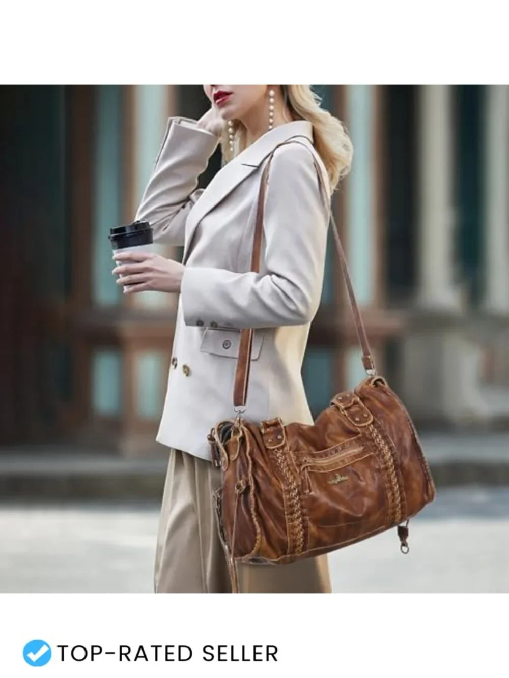 Vegan Leather Hobo Satchel Handbag Large Tote Shoulder Bag with Pockets